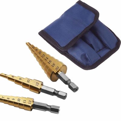 Schritt-Kernbohrer-Titanstückchen 3pcs Hss4241 überzogenes eingestellt für Metallbohrung