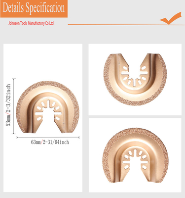 63mm halb Kreis-Karbid Diamond Multi-Tool Oscillating Saw Blade für Maurerarbeit, Bewurf, Fliese und Trockenmauer